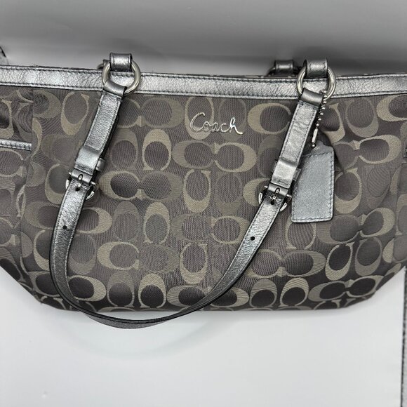 ! Coach Signature Gray/Silver Double Handle Satchel Bag ! - Picture 1 of 9